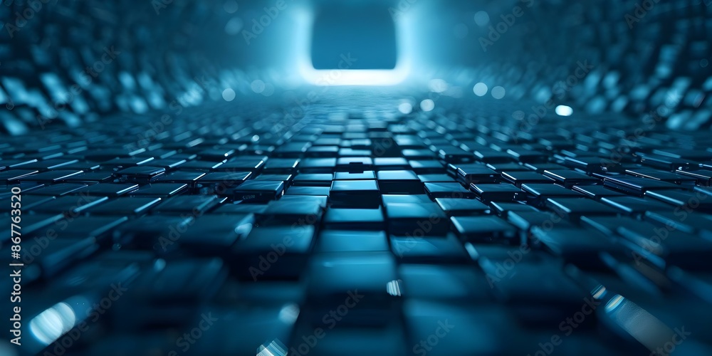 Poster futuristic blue wireframe graphic with abstract square patterns and plexus effect. concept digital a