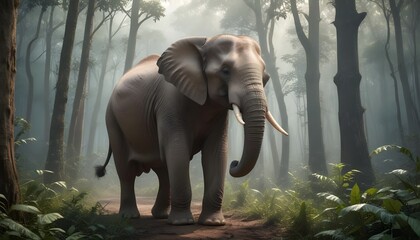 Fototapeta premium World Elephant day with a elephant is standing behind forest and mountains