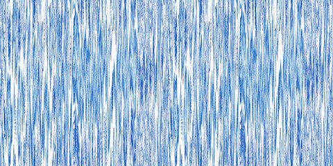 Indigo ikat dye stripe marled seamless border. Asian style wavy distort weave print banner in modern blue white.