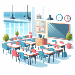 Colorful modern classroom vector illustration isolated on white background