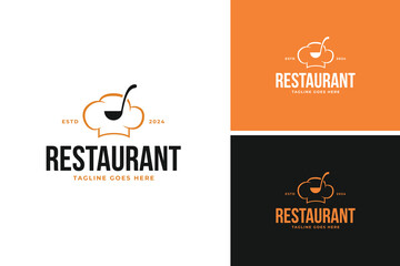 Chef hat with soup ladle logo design vector illustration template idea