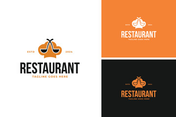 Chef hat with soup ladle logo design vector illustration template idea