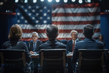 Politicians on Stage with American Flag