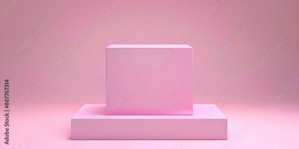 Poster create a pink 3d render of a square rectangle box for display. concept 3d design, pink color palette
