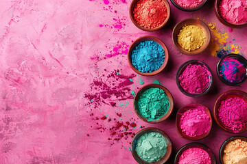 top view of colorful traditional holi powder in bowl