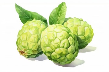 Fototapeta premium Custard Apple watercolor illustration isolated on white background