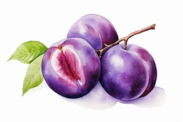 Obraz premium Plum watercolor illustration isolated on white background