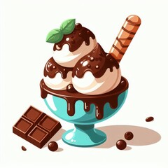 Chocolate ice cream. Delicious cold dessert in glass. Cooling dish for summer