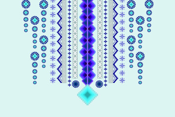 Neck embroidery ethnic geometric oriental traditional pattern. Ikat paisley geometry Aztec style decoration design for fabric, texture, textile, ornaments, neckline, necklace, collar, border decor