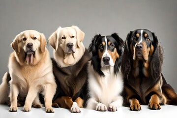 Three large breed dogs together on white web banner with room for text.