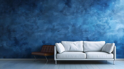 Modern Interior Design Blue Wall White Sofa Minimalist Decor