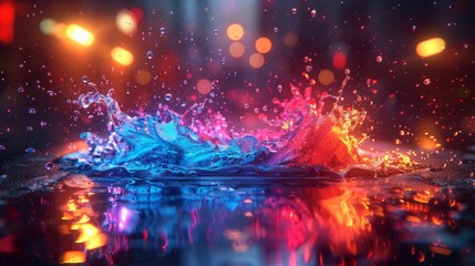 Obraz premium Colorful Water Splash with Bokeh Effect - Generative AI