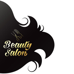 Black curls of hair scissors and comb. Beauty salon symbol