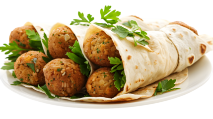  Classic falafel wrap stacked neatly on a transparent background