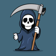 A cartoon Grim Reaper Holding a Scythe in this character Icon Illustration