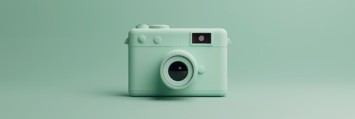 Fototapeta premium Mobile Apps, a minimalistic 3D camera app icon on a pastel green background, highlighting photography