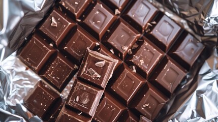 Chocolate bar covered in foil seen from above