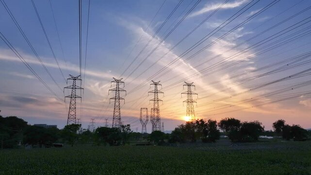 power pylons at sunset