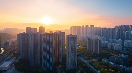 city skyline at sunset