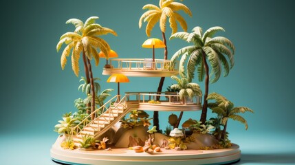 Obraz premium Tropical Paradise Miniature with Palm Trees