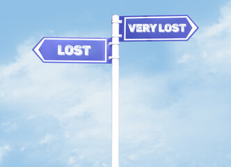 Motivational message Lost and Very Lost on city signs. 