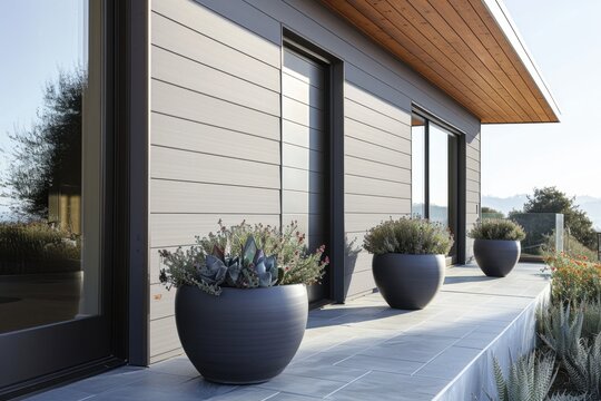 Hardie board siding with a minimalistic approach, displaying its durable and sleek surface in an exterior setting. This photo captures the refined look of Hardie board.
