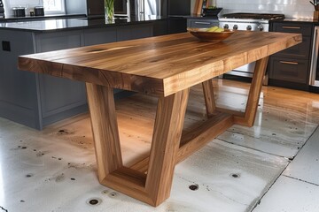Oak wood table with minimalistic design, featuring its rich grain and sturdy construction in a contemporary setting. This image highlights the timeless appeal of oak wood.