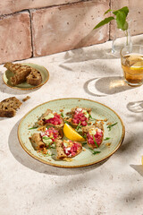 Gourmet Tuna Tartare on Crostini in Sunlit Setting - Natural Still Life Photography