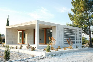 Autoclaved aerated concrete (AAC) blocks offer lightweight, efficient construction with excellent insulation properties, maintaining a minimal and clean look.