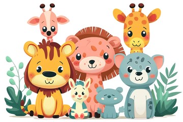 Fototapeta premium funny cartoon animals on a white background