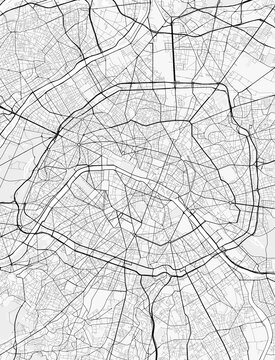 Paris city black and white, monochrome, and minimalist map for posters, prints, home decorations, and wallpapers