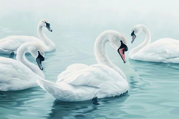 Obraz premium Captivate attention with the timeless elegance of cyber swans, evoking a sense of tranquility and artistry with copy space