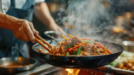 Explore the wonders of Asian cuisine with a cyber wok, unleashing the sizzle and stirfry magic with room for text