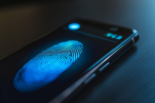Close-up of a smartphone with a fingerprint scanner activated, representing biometric security measures and the significance of personal data privacy