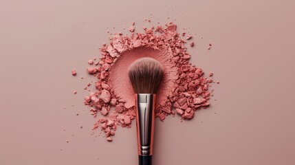 Pink Blush Makeup Brush On Neutral Background