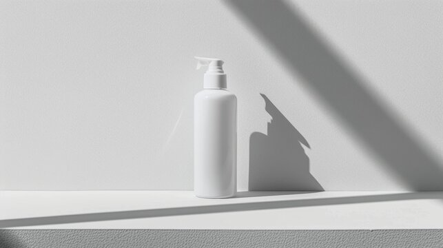 White Pump Bottle With Sunlight And Shadow On Shelf