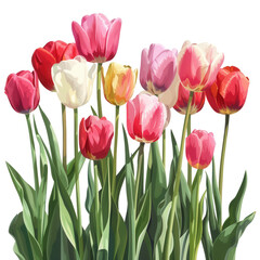 Fototapeta premium Field of tulips in spring, vibrant hues.