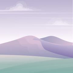 Rural hills. Clouds and fields near large hills. Pasture grass for cows. Scenery. Beautiful view. Summer.