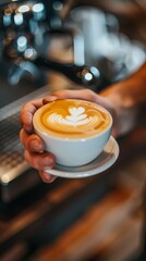 Creating a cappuccino: The artistic touch of a barista on a blurry background