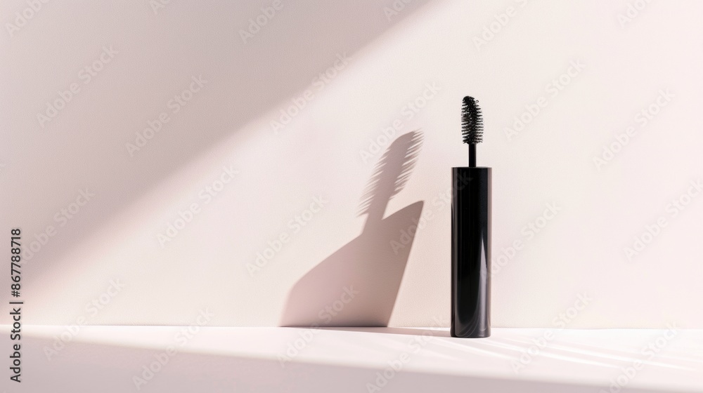 Wall mural Black Mascara Bottle Against White Background With Light