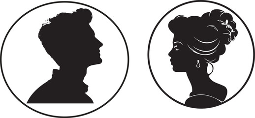 Vector silhouette cameo man and woman 