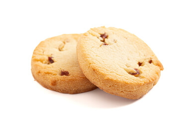 Sweet Round Pecan Butter Shortbread Cookies Isolated on a White Background
