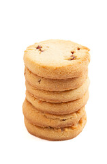 Sweet Round Pecan Butter Shortbread Cookies Isolated on a White Background