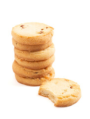 Sweet Round Pecan Butter Shortbread Cookies Isolated on a White Background