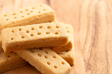 Classic Rectangular Butter Shortbread on a Wooden Kitchen Table