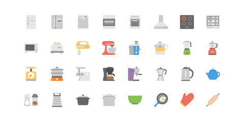 Household appliances and electronics vector flat icons