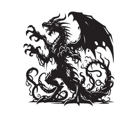 Fototapeta premium dragon vector art graphic resources silhourtte vector style, white background