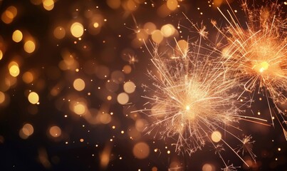 Obraz premium Glittering burning Festive Sparklers Against Blurred Golden Lights Background