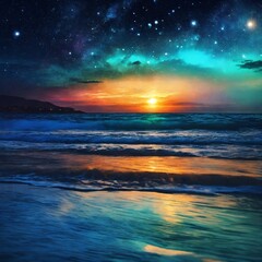 Fototapeta premium Sunset over the sea, AI generated
