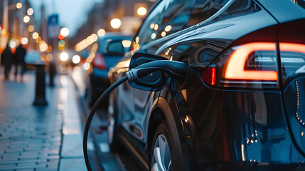 Obraz premium coche eléctrico cargando en la calle